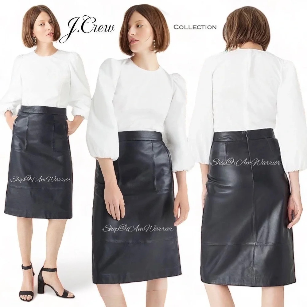 J.Crew Collection genuine leather a-line midi-skirt *shop@iamwarrior
